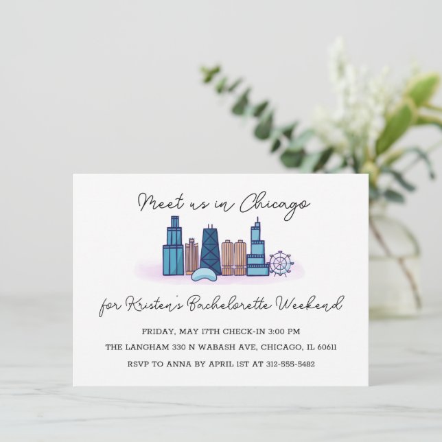 Chicago Minimalist Bachelorette Invitation (Standing Front)