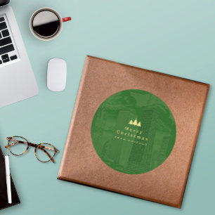 Chicago Modern Christmas Green Gold Custom Classic Round Sticker