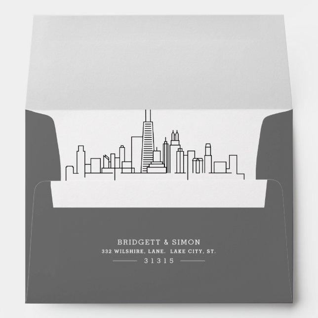 Chicago Modern Deco Skyline Reveal Envelope (Back (Bottom))