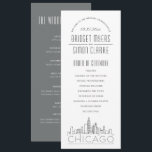 Chicago | Modern Deco Wedding Program Invitation<br><div class="desc">A deco skyline-themed wedding program for a wedding taking place in the beautiful city of Chicago, Illinois. This wedding program card features a stylised illustration of the city's unique skyline with its name underneath. This is resting underneath your wedding day information in a matching open-lined style. On the reverse side...</div>