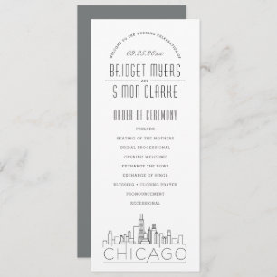 Chicago Modern Deco Wedding Program Invitation