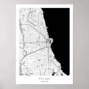Chicago Modern Minimal Black and White Line Map Poster
