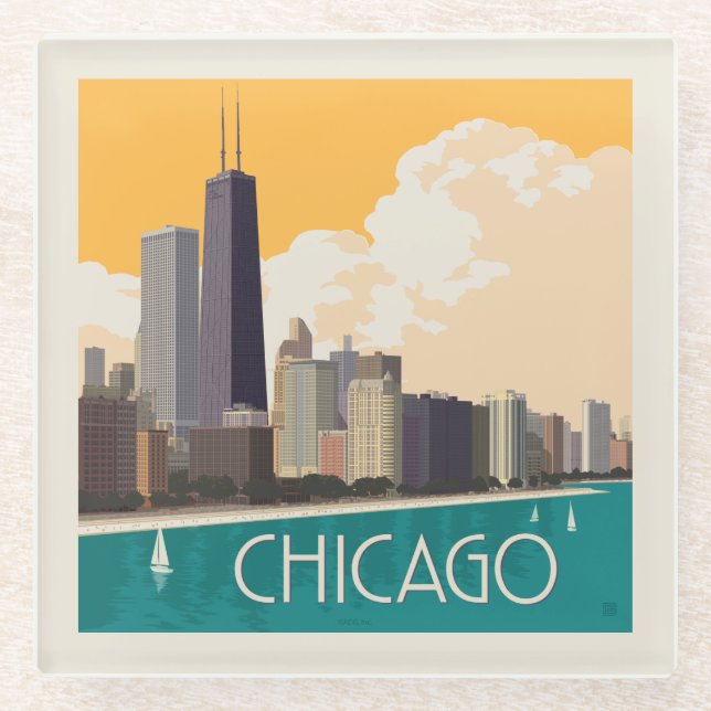 Chicago | Modern Skyline Glass Coaster (Front)