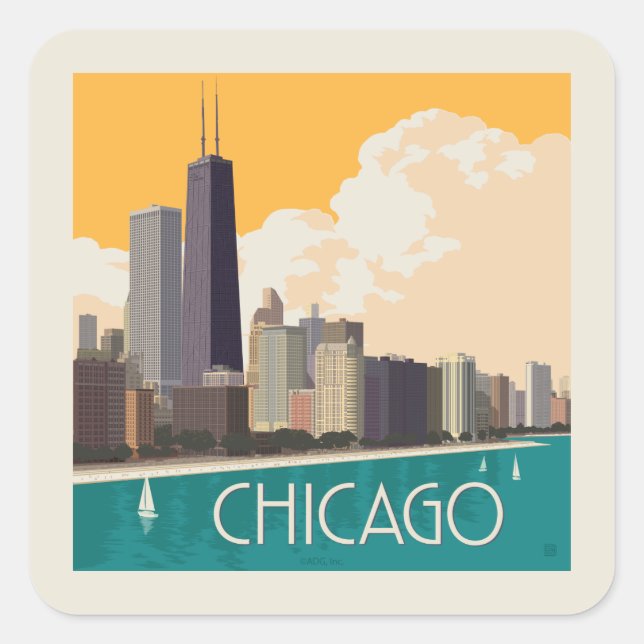 Chicago | Modern Skyline Square Sticker (Front)