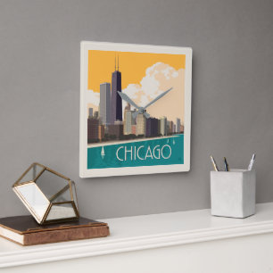 Chicago Modern Skyline Square Wall Clock