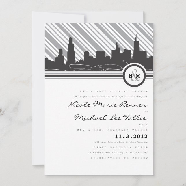 Chicago Monogram Wedding Invitation (Front)