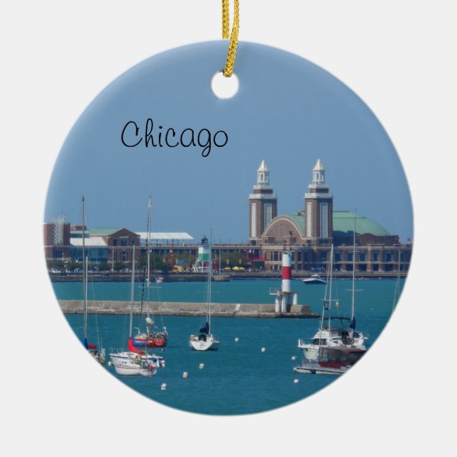 Chicago Navy Pier Ceramic Tree Decoration (Front)