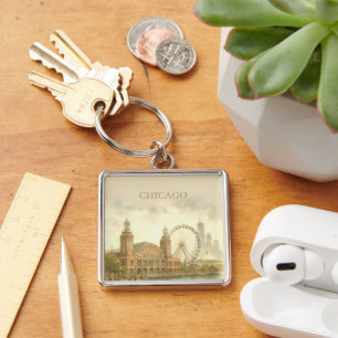 Chicago Navy Pier Custom Watercolor Landmark Key Ring
