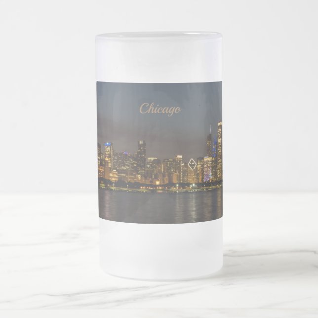 Chicago Night Cityscape Frosted Mug Souvenir (Center)