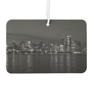 Chicago Night Cityscape Grayscale Car Air Freshener