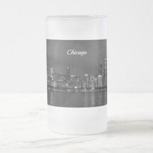 Chicago Night Cityscape Grayscale Frosted Mug