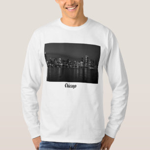 Chicago Night Cityscape Grayscale T-Shirt