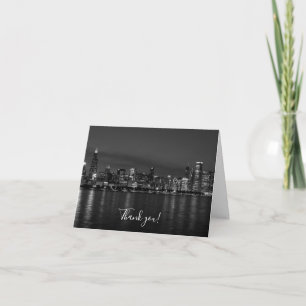 Chicago Night Cityscape Grayscale Thank You Card