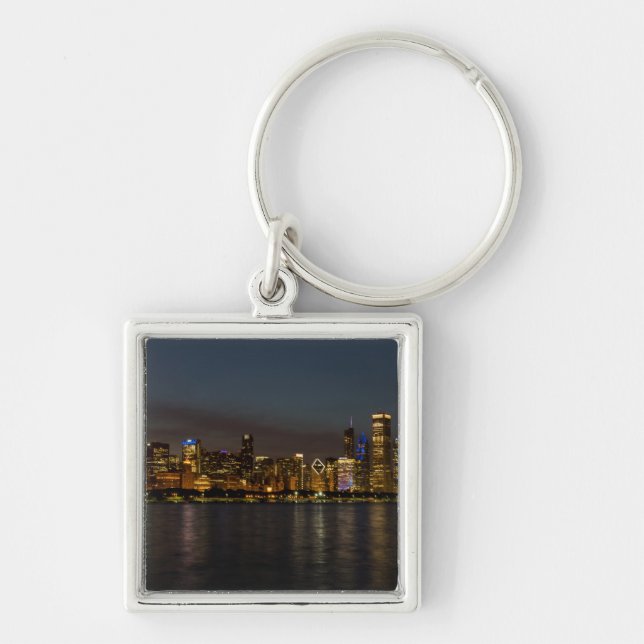 Chicago Night Cityscape Key Ring (Front)