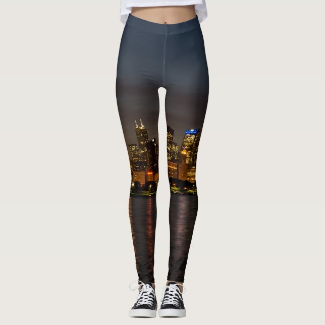 Chicago Night Cityscape Leggings (Front)