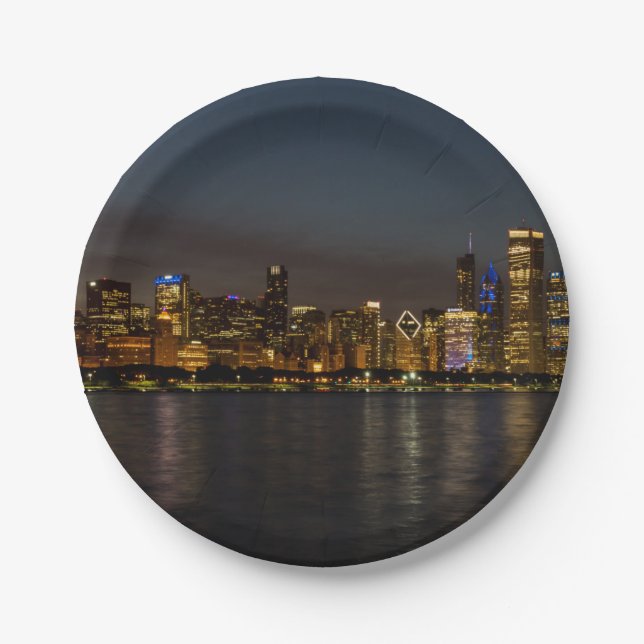 Chicago Night Cityscape Paper Plate (Front)