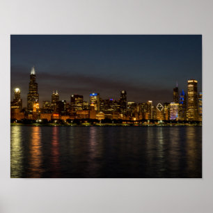 Chicago Night Cityscape Poster