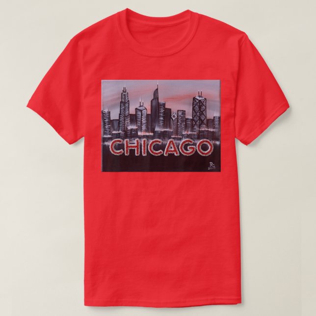 Chicago Night Lights up letters in Red Dusk The Wi T-Shirt (Design Front)