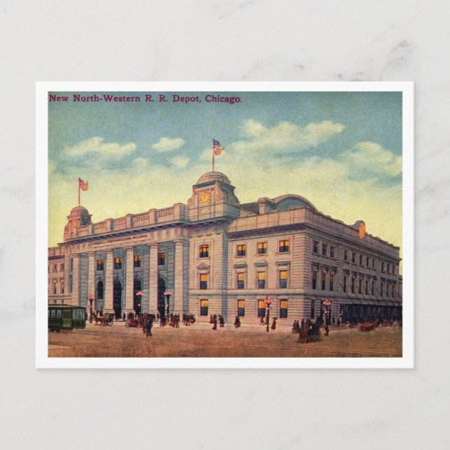 Chicago North Western Rail Road Depot 1910s View Postcard (Front)