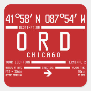 Chicago O'Hara International Airport Code ORD Square Sticker