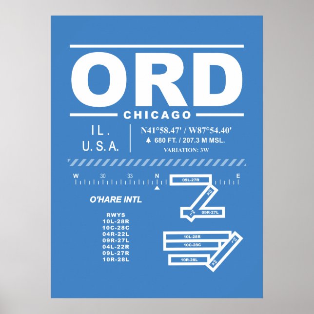 Chicago O'Hare International Airport ORD Poster (Front)
