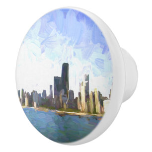Chicago Painted  Ceramic Knob