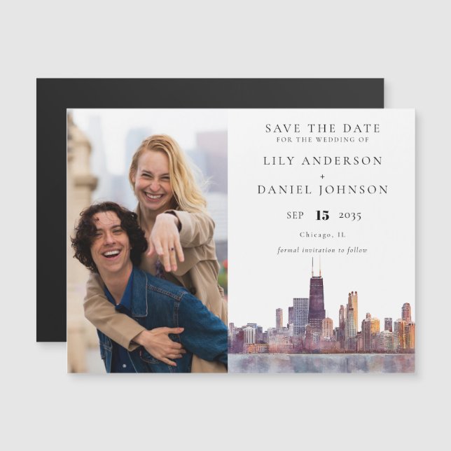 Chicago Photo Wedding Save The Date Magnetic Invitation (Front/Back)