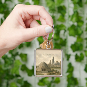 Chicago Planetarium Custom Watercolor Landmark Key Ring
