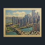 Chicago Postcard Illinois Vintage Travel<br><div class="desc">Chicago Illinois design in Vintage Travel style featuring an expansive city skyline view with boats in the harbour.</div>