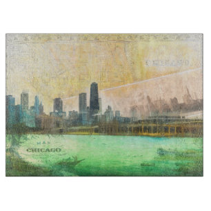 Chicago Postcard Map Cutting Board