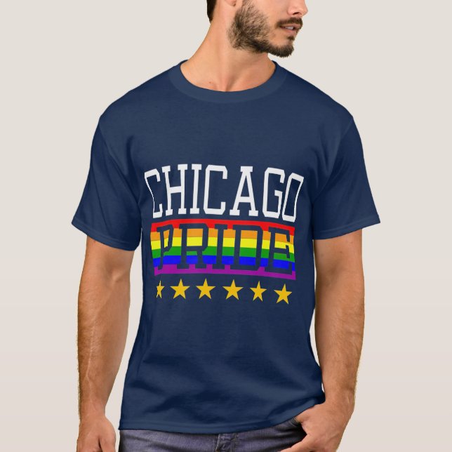Chicago Pride Gay Lesbian Queer LGB Rainbow Flag T-Shirt (Front)