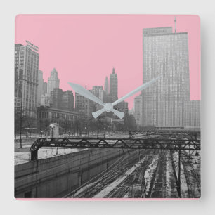 Chicago Rail Yards Michigan Avenue 1960's Photo Square Wall Clock
