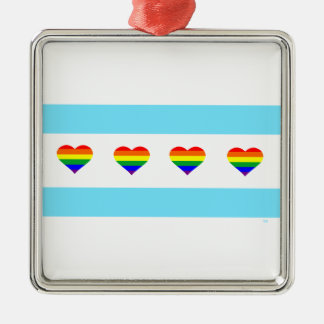 Chicago Rainbow Hearts Flag Metal Tree Decoration
