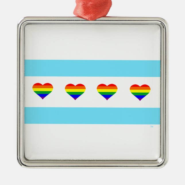 Chicago Rainbow Hearts Flag Metal Tree Decoration (Front)