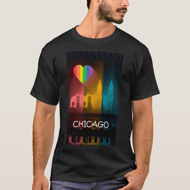 Chicago Rainbow T-Shirt Gay Pride Wrigley Building (Front)