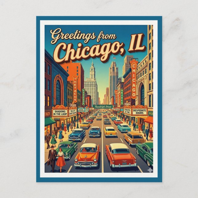 Chicago Randolph Street 1950s View Postcard (Front)