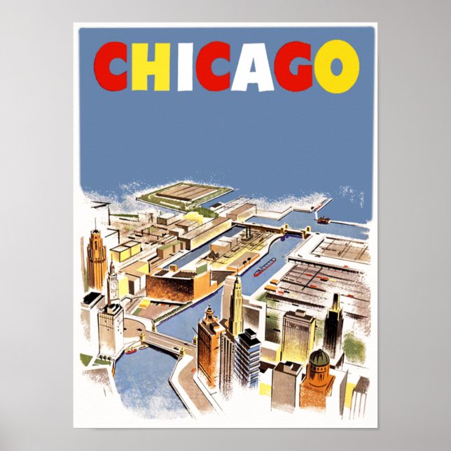 Chicago.  Retro Style Travel poster (Front)