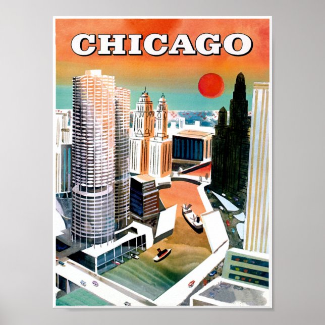 Chicago.  Retro Style Travel poster (Front)