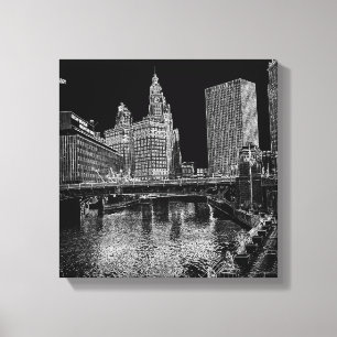 Chicago River 1967 Wrigley Building Sun Times Bldg Canvas Print