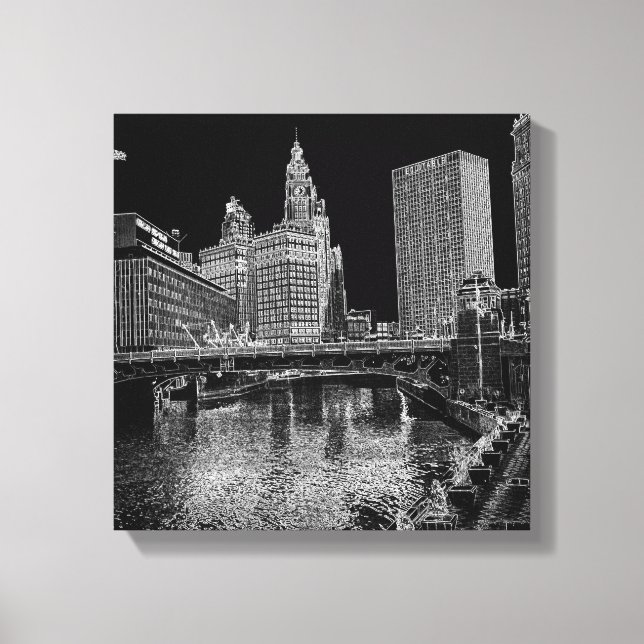 Chicago River 1967 Wrigley Building Sun Times Bldg Canvas Print (Front)