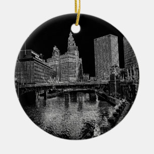 Chicago River 1967 Wrigley Building Sun Times Bldg Ceramic Tree Decoration