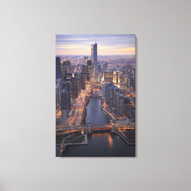 Chicago River and Trump Tower from above Canvas Print (Front)