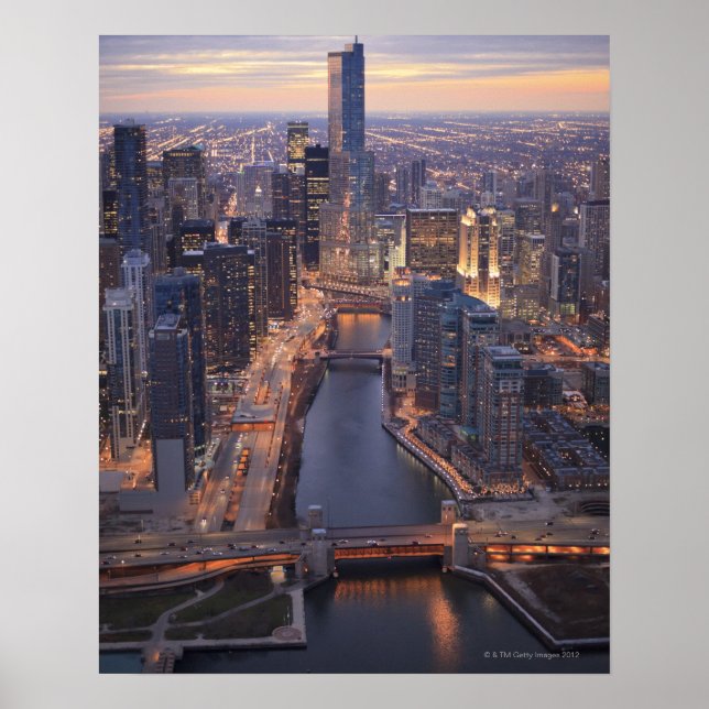 Chicago River and Trump Tower from above Poster (Front)