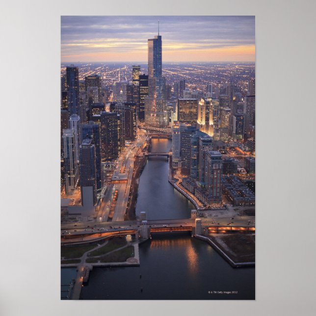 Chicago River and Trump Tower from above Poster (Front)
