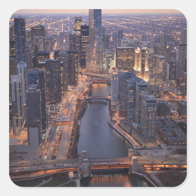 Chicago River and Trump Tower from above Square Sticker (Front)