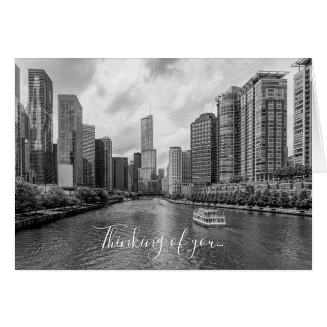 Chicago River And Trump Tower Grayscale (Front Horizontal)