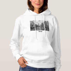 Chicago River And Trump Tower Grayscale Hoodie