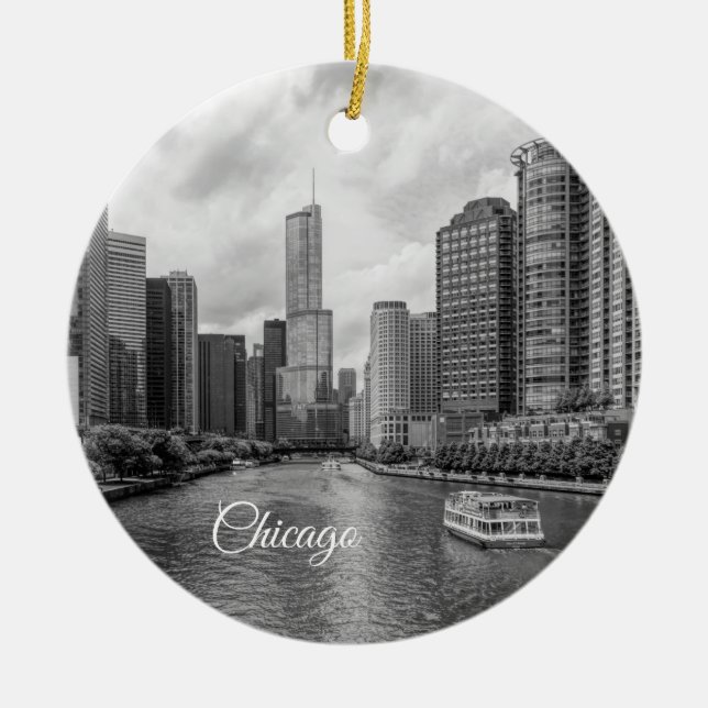 Chicago River And Trump Tower Grayscale Ornament (Front)