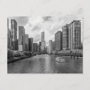 Chicago River And Trump Tower Grayscale Postcard