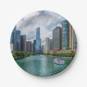 Chicago River and Trump Tower Paper Plate